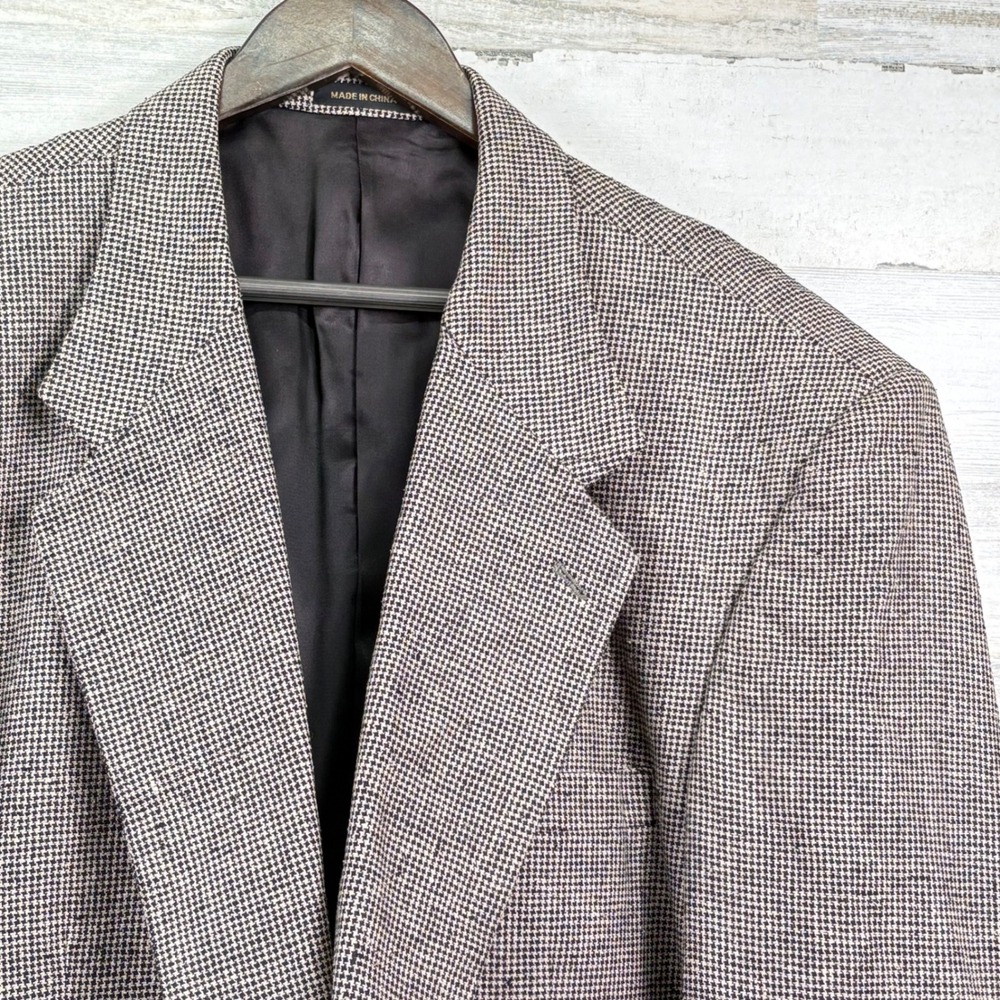 Giorgio Sant'Angelo Blazer 50R Brown Silk Houndstooth Vintage 80s Sport Coat